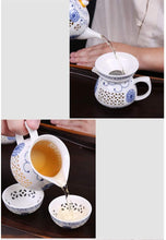 Load image into Gallery viewer, Mozentea Chinese Jingdezhen porcelain Kung/kong/gong fu Tea cermony Set Ceramic Tea Service 1 teapot 1 tea filter 6 tea cup 1 Tea Serving Pitcher
