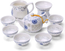 Load image into Gallery viewer, Mozentea Chinese Jingdezhen porcelain Kung/kong/gong fu Tea cermony Set Ceramic Tea Service 1 teapot 1 tea filter 6 tea cup 1 Tea Serving Pitcher
