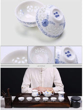 Load image into Gallery viewer, Mozentea Chinese Jingdezhen porcelain Kung/kong/gong fu Tea cermony Set Ceramic Tea Service 1 teapot 1 tea filter 6 tea cup 1 Tea Serving Pitcher
