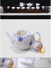 Load image into Gallery viewer, Mozentea Chinese Jingdezhen porcelain Kung/kong/gong fu Tea cermony Set Ceramic Tea Service 1 teapot 1 tea filter 6 tea cup 1 Tea Serving Pitcher
