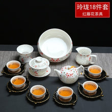 Загрузить изображение в средство просмотра галереи, 11PCS Hollow Honeycomb Kung Fu Tea Set Blue and White Porcelain Drinkware Ceramic Glass Teacup Teapot Gaiwan Strainer Fair Cup
