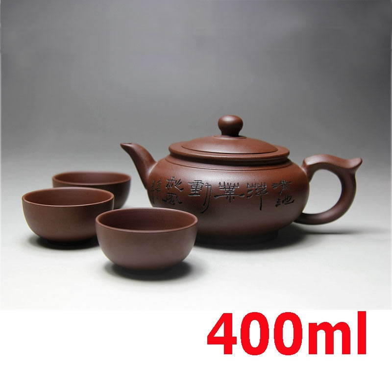 Top Sale Kung Fu Tea Set Yixing Teapot Handmade Tea Pot Cup Set 400ml Zisha Ceramic Chinese Tea Ceremony Gift BONUS 3 CUPS 50ml