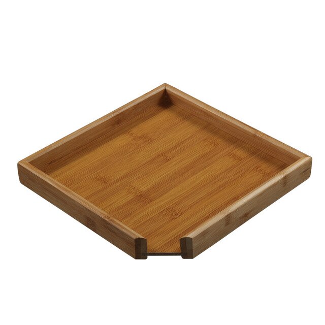 Chinese Bamboo Square Food Tray Solid Wood Tea Set Tray Home Breakfast Tray Cake Tray Flower Pot Bonsai Gardening Holder